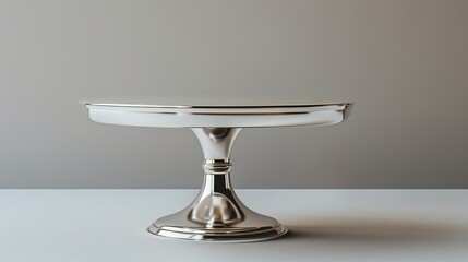 High-resolution polished silver cake stand, sleek and stylish, isolated on a plain background with ample space for advertising text or logos