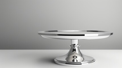 High-resolution polished silver cake stand, sleek and stylish, isolated on a plain background with ample space for advertising text or logos