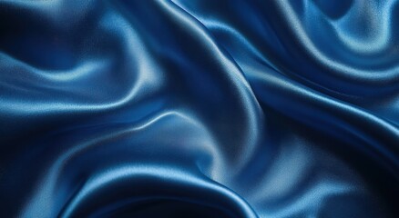 Obraz premium Close-up of smooth blue silk fabric with gentle waves, showcasing its luxurious texture and elegant sheen, perfect for backgrounds and design elements.
