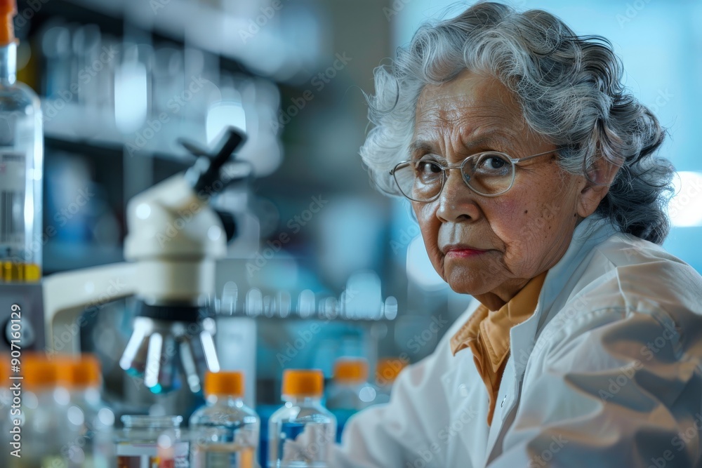 Aufkleber an elder scientist is seen diligently working in a laboratory, surrounded by various lab equipment a