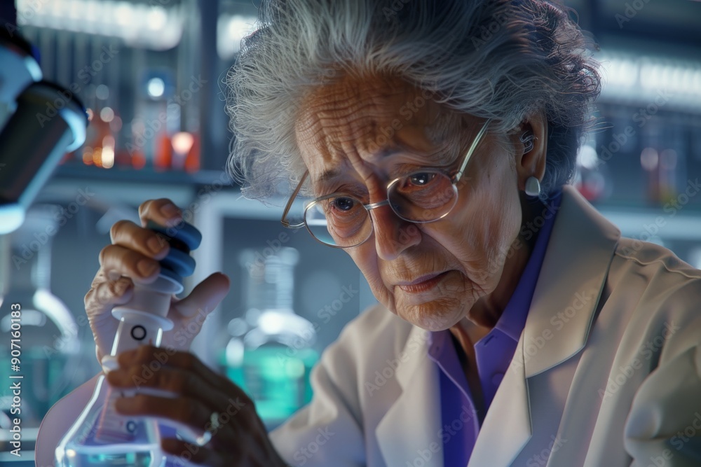 Poster a scientist in a lab coat is hard at work conducting experiments, surrounded by lab equipment and co