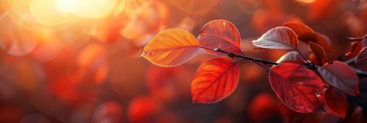 Autumn Elegance: Crimson Leaves Adorning Branches Under the Warm Embrace of Fall Sunlight