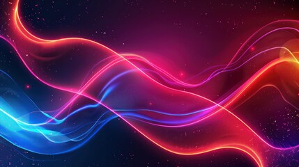 Glowing neon light waves with vibrant colors against a dark background