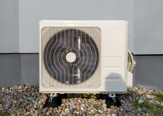 Outdoor Air Conditioning Unit on Gravel Base Realistic Photo