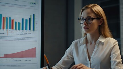 businesswoman in office. presentation of statistical data on financial reports and economic growth