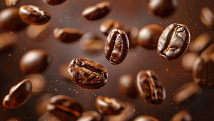 coffee beans flying in the air