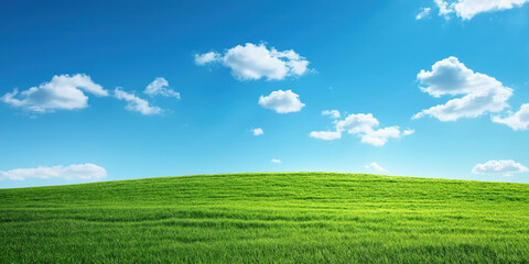 Fototapeta premium Sunny Sky Over a Lush Green Field with Fluffy White Clouds