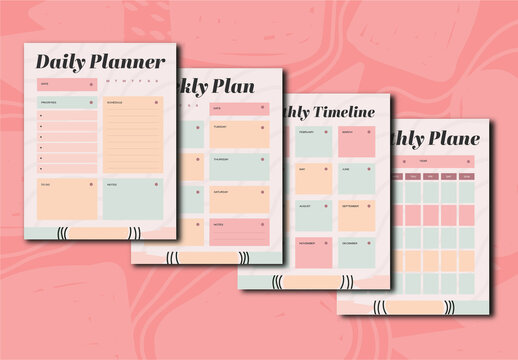 Pastel Minimalist Daily Weekly Monthly Planner Set Template