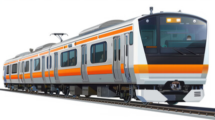 Fototapeta premium Illustration of a modern passenger train on railway track, emphasizing contemporary transportation and travel efficiency.