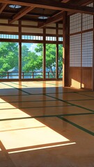 Obraz premium traditional dojo with tatami mats background vertical backdrop illustration anime cartoon