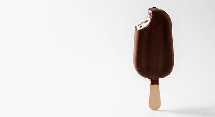 frozen chocolate Ice cream bar on a stick, ad shot, isolated white background
