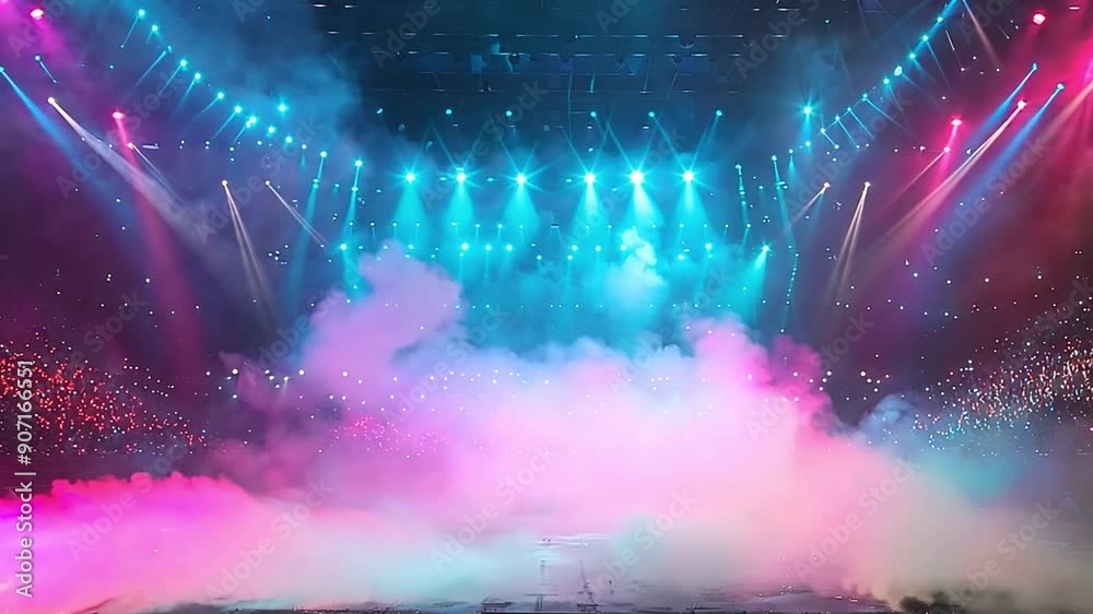 Poster a vibrant array of lights and smoke fills the concert venue as the performance captivates the audien