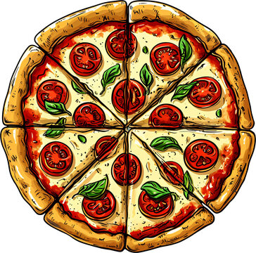 pizza slices with tomatoes and basil clip art preview