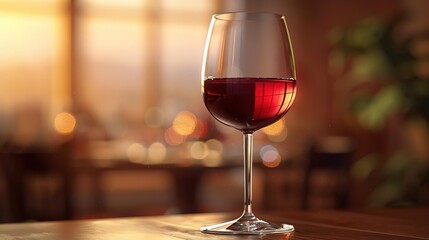 Glass of Red Wine on Table with Bokeh Background - Photo