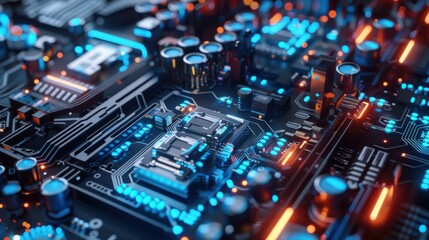 Obraz premium A close up of a computer chip with a lot of lights on it