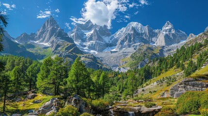 World environment day concept: Green mountains and beautiful blue sky clouds