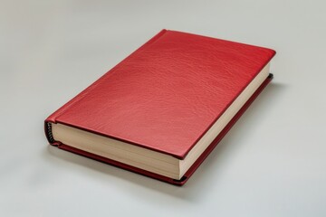 A single red book placed on a clean white surface, great for interior or educational photoshoots