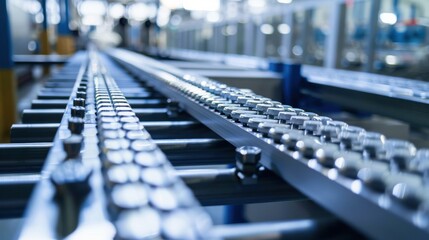 Obraz premium A conveyor belt with a lot of metal balls on it