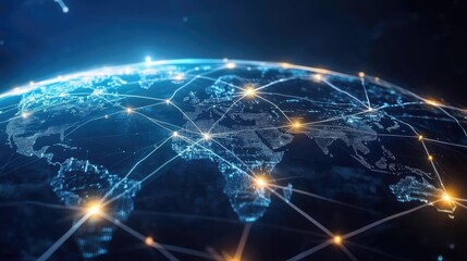 Fototapeta premium Digital Earth with connected trade data, network connection, world trade