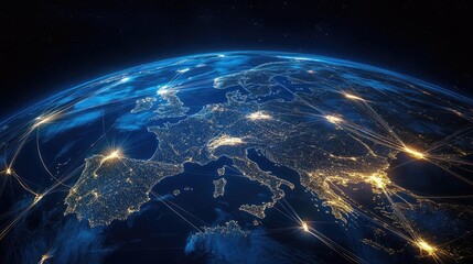 Earth with luminous international trading lines, global network, world commerce