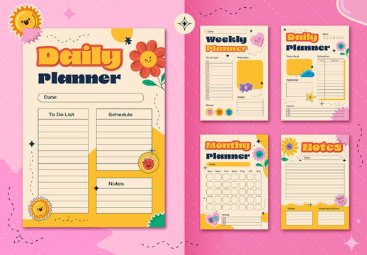 Cute Aesthetic Planner Set Daily Weekly Monthly To-Do List Template