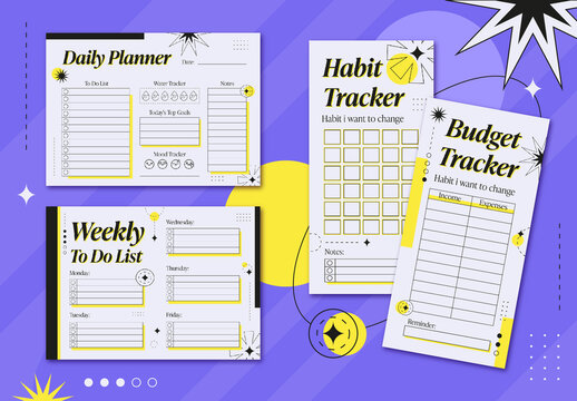 Purple and Yellow Productivity Planner Templates Set