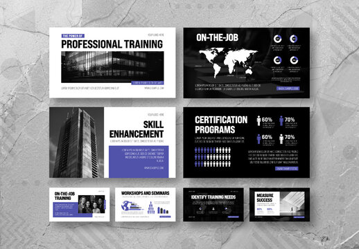 Black and White Corporate Onboarding Training Presentation Templates Set