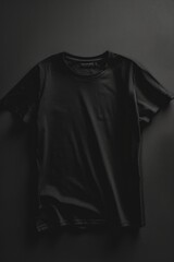 A black t-shirt hangs on the wall with no one in sight