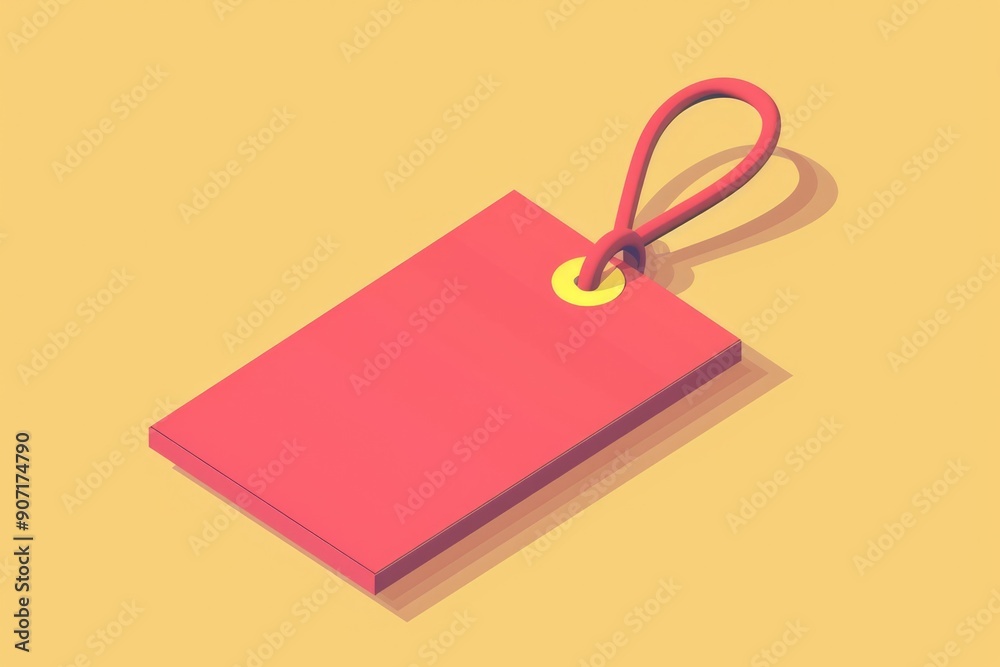 Poster A single red tag hangs from a string on a bright yellow background