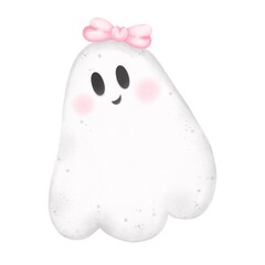 Background  cute ghost. Hand drawn spooky ghost.  Watercolor  Halloween illustration isolated on white background.Decor for children.