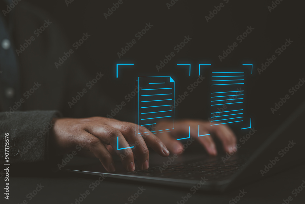 Aufkleber Digital text document file, document management concept, database with information
