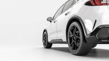 Obraz premium Closeup of white car with black wheels for website design and development company