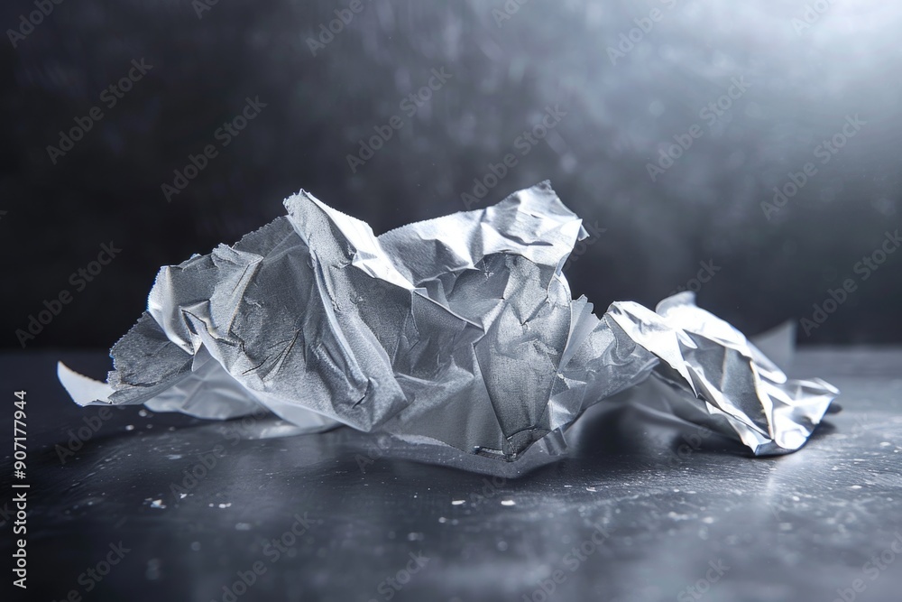 Poster a pile of crumpled paper sits on top of a table, with creases and folds visible