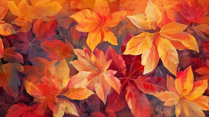 Autumn leaves abstract background in red, blue and yellow colors