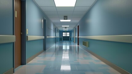 Empty school hallway and lockers