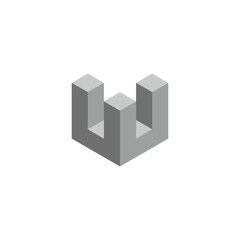 Letter W 3d, cube, build geometric symbol simple logo vector