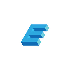 Letter E 3d, blue geometric symbol simple logo vector