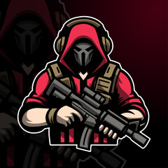 mascot logo esport army intelligence holding weapon
