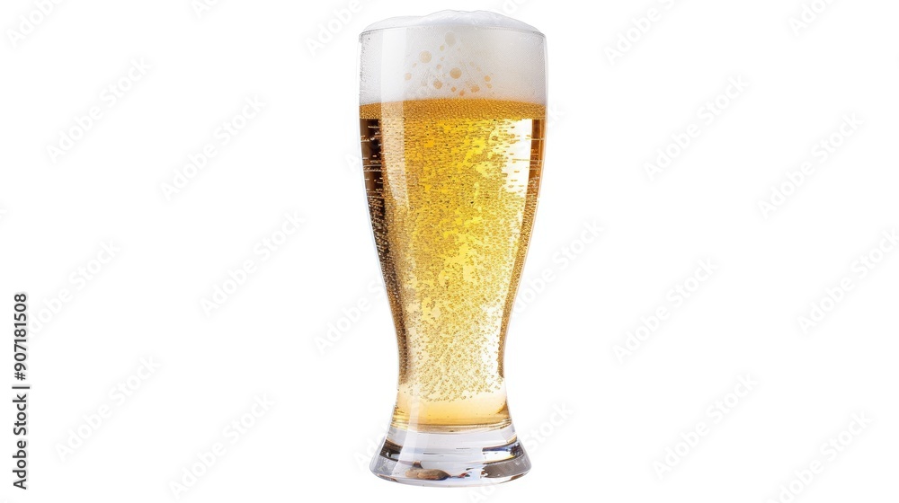 Poster A glass of beer is sitting on white background