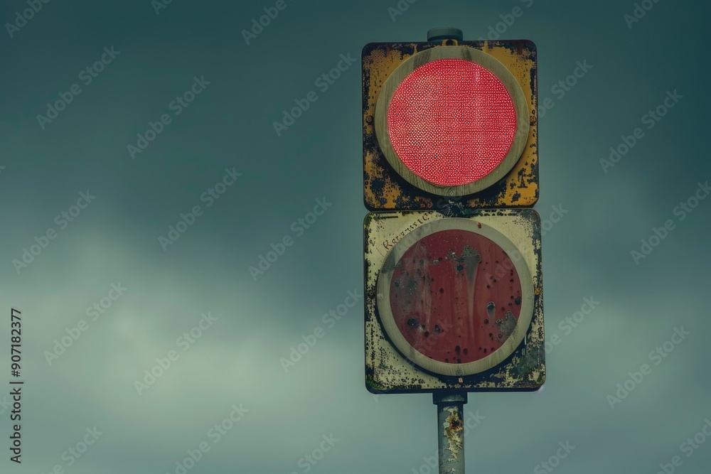 Poster a traffic light with a red light on it