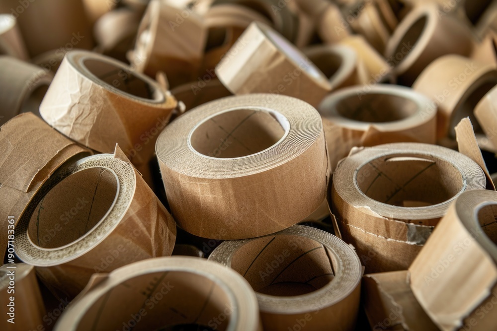 Poster a pile of rolls of tape stacked on top of each other, often used for organization or storage