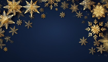 Christmas dark blue background with gold snowflakes; space for text, design, banner