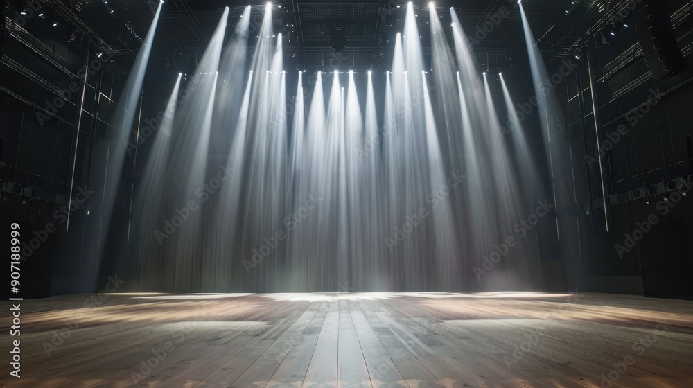Poster stage illuminated by multiple spotlights