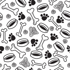 Dog Bone vector dog paw doodle Seamless pattern. Packaging paper design, pet food accessories package.