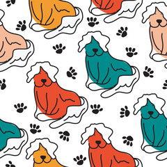 Childish seamless pattern with hand drawn dogs. Trendy scandinavian vector background. Animal pattern, perfect for kids textile, nursery decor, fabric.