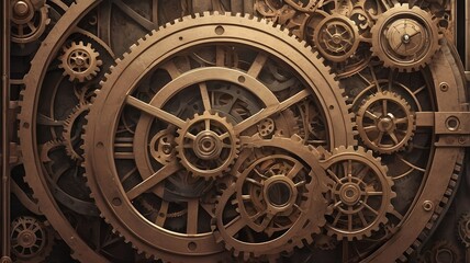 Obraz premium A Steampunk-style background with a blend of Victorian aesthetics and industrial elements. Gears, metal textures, and muted, earthy tones for a retro-futuristic look.