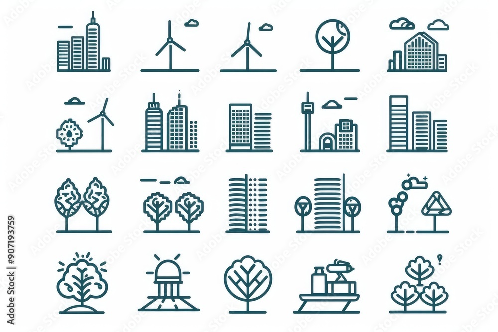 Poster a collection of diverse buildings and trees