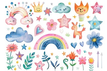 Obraz premium Collection of colorful animal portraits with delicate watercolor style