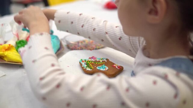 A Child Having Fun Decorating a Cookie with Colorf