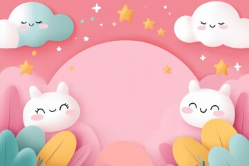 Whimsical Clouds, Cute cartoon clouds with stars, Playful illustration